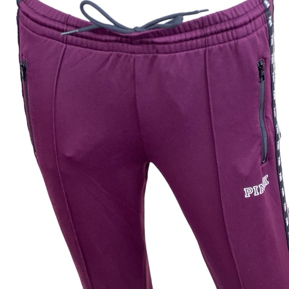 VICTORIAS SECRET PINK Embellished Stripe Fleece Logo Skinny Track Pants Sz SMALL - Picture 5 of 8